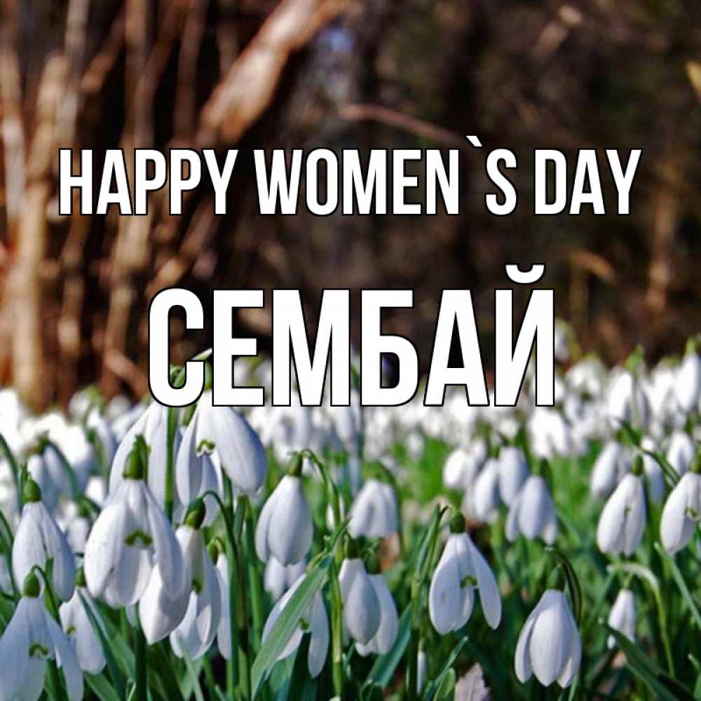 Greetings card с именем, СЕМБАЙ happy women`s day с подснежниками 1 Greetings with text for free download 